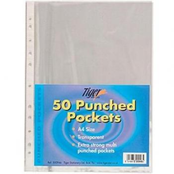 Tiger A4 Strong Transparent Poly Punched Pockets x 50
