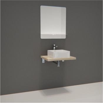 Salle de bain WILL – plan suspendu 60 cm, vasque, miroir, supports invisibles décor chêne