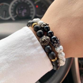 Bracelet homme 2 pièces couronne lion offre spéciale