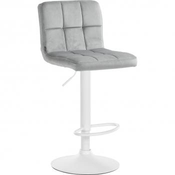 Trona Elegante: Asiento Gris Terciopelo, Patas Blancas de Metal