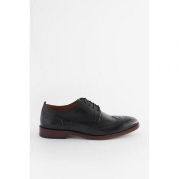 Black Next Leder-Brogues mit breiter Passform und kontrastierter Sohle – Einzelstück