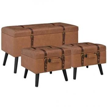 Tabourets marron en similicuir avec rangement