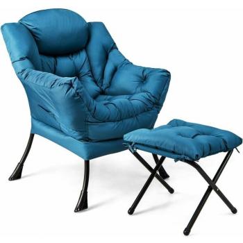Tabouret Chaise Relax avec Oreiller et Poche Latérale – Costway – Bleu – Cadre Métallique