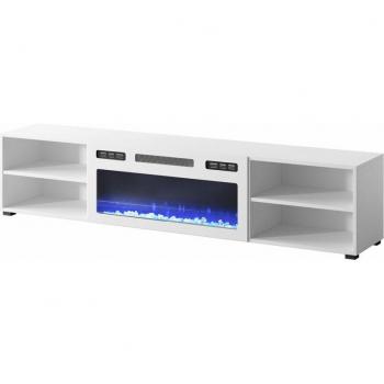 Mueble Colgante TV 180 cm Blanco con Chimenea Eléctrica