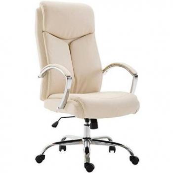 Chaise de Bureau Rembourrée XL en Similicuir Crème