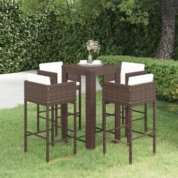 Set de barra de jardín de 5 piezas con cojines de ratán sintético marrón