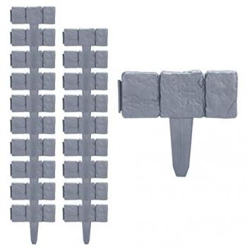 Grey Push-In Garden Edging, 20 Piece Set, Stone Effect, HxW: 10x25 cm