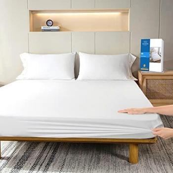 Naveena Bedding Fitted Sheet, Soft Sateen Fabric, 400 Thread Count, White