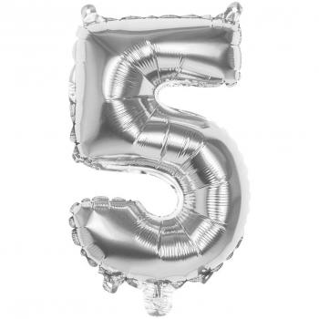 Ballon classique chiffre 5 argent avec pompe à pied