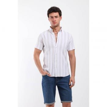 Chemise À Manches Courtes Pour Hommes Moutarde Rayée