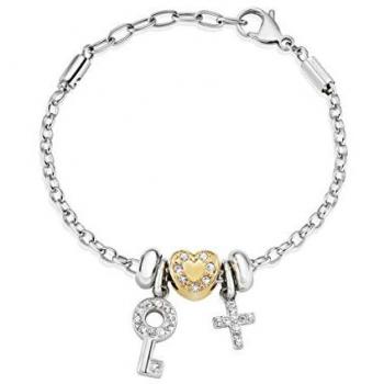 Pulsera Elegante de Acero Inoxidable Morellato Mujer SCZ717 con 3 Drops y Beads, 19 cm