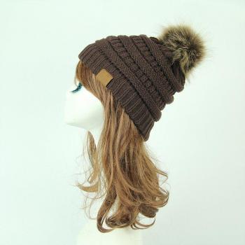 Womens Slouchy Beanie Hat with Faux Fur Pom Pom