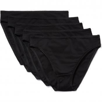 Iris & Lilly Women's Cotton High Leg Brief, Pack of 5, Black, Medium