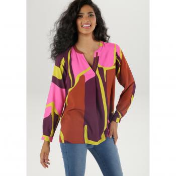 Aniston Selected „Web‑Lässige Bluse“ – bunt mit Samt‑Detail