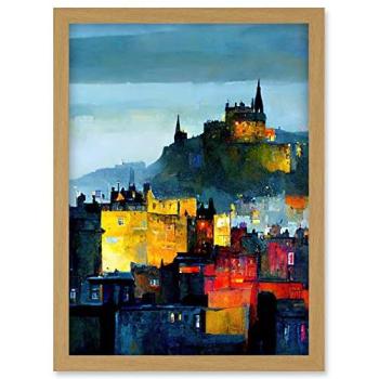 Artery8 Modern Edinburgh Castle Canvas – A4 Light Oak Framed Artwork