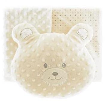 Babydecken-Set mit Bärenkissen, zweilagige Polyester-Babydecke 100x80 cm