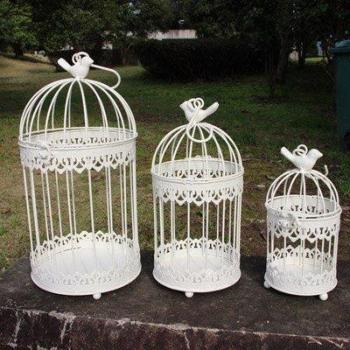 Decorative White Iron Bird Cage for Plants