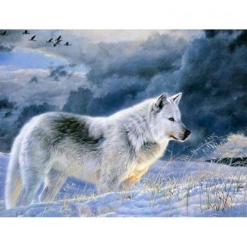 DIY Round Drill Wolf in Snow Art