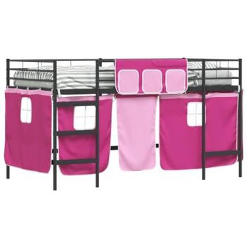 Dual-Tone Loft Bed and Curtain Combo – Black/Pink, 107x200cm