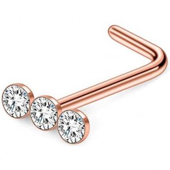 20G Surgical Steel Triple Linear Gem Ball Nose Rings