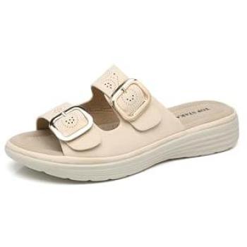 Ivachy Women's Soft‑Buckle Beige Slide Sandals (Size 7.5)