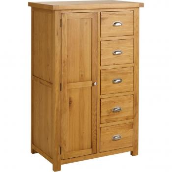 Woburn 1 Door 5 Drawer Oak Wooden Single Wardrobe
