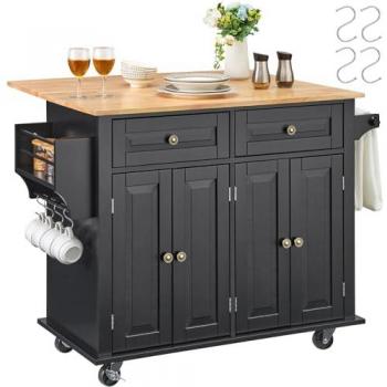 Carro Isla de Cocina Vevor Negro con Superficie de Madera