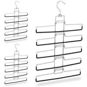 Cintre gain de place Relaxdays set 3, multifonctions, 15 pantalons jupes support amovible, 52x33,5x2 cm, argent
