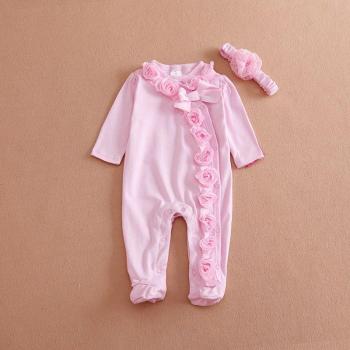 Newborn Infant Girls Pink Long Sleeve Outfit with Headband (0-9 Months)