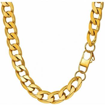 PROSTEEL Men's Curb Chain Necklace, 13mm, 18k Gold Plated, 46cm