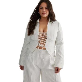 NastyGal Ivory Pinstripe Tailored Jacket – Women's Plus 18, Lace Front