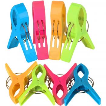Trixes Pack Of 8 Large Bright Colour Plastic Beach Towel Pegs, Clips For Sunbed