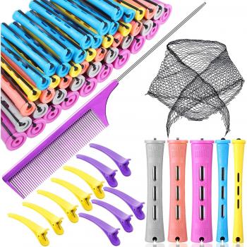 60-Piece Hair Rollers Set for Cold Wave Perming with Triangle Hair Net
