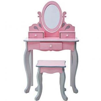 Teamson Kids Set da Trucco e Sgabello con Specchio in Legno Rosa