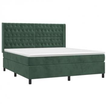 Letto Box Spring Verde Scuro con Materasso e LED 160x200cm