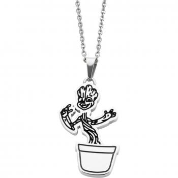 Silver Spinning Pot Groot Necklace – Stainless Steel, Unisex Adult, One Size (Guardians of the Galaxy)