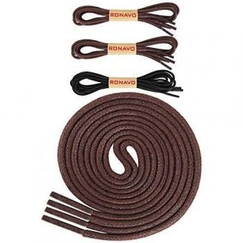 Durable Round Waxed Shoelaces (Set of 3) for Boots and Leather Shoes, Dark Brown/Black, 27