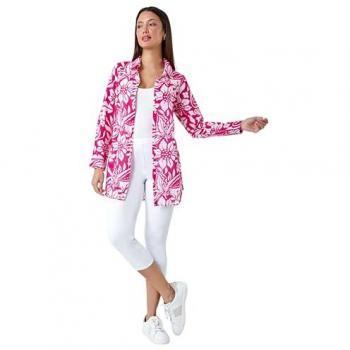Floral Longline Cotton Shirt, Pink/Cerise, Size 10