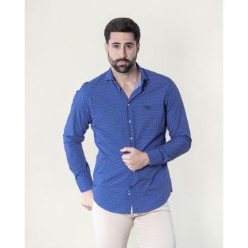 Camisa de hombre Spagnolo azul marino estampada con cuello cutaway