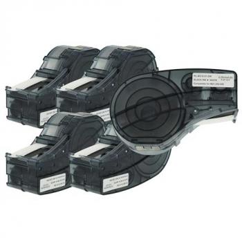 5x Vinyl Label Tape, Black on White, for Brady BMP21-LAB, BMP21-PLUS, ID Pal, BMP21, Labpal Label Printers (6.35 mm)