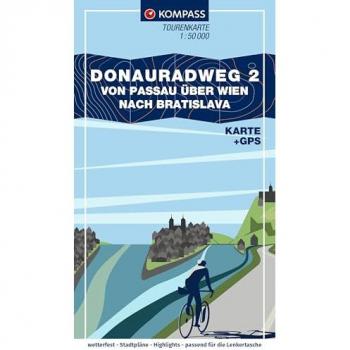 KOMPASS Fahrrad-Tourenkarte Donauradweg 2 von Passau über Wien nach Bratislava 1:50.000