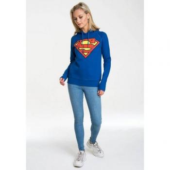 Damen Capuchon-Sweatshirt DC Superman S blau Baumwolle/Polyester unifarben casual normal ohne Ausschnitt