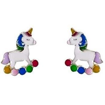 Pendientes de plata Ley 925m niña esmaltados colores unicornio balancín tornillo