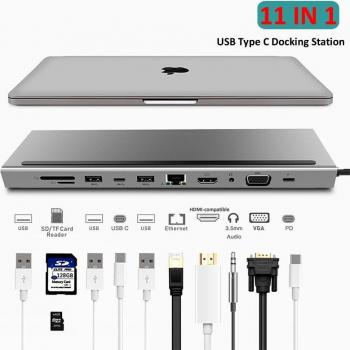 Station d'accueil HUB USB 3.0 Type C vers HDMI, VGA, RJ45, adaptateur, convertisseur PD pour Thunderbolt 3