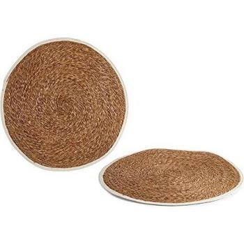 Ø 80 cm Teppich aus Naturfaser in Braun und Weiß