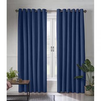Linen Look Blue Eyelet Ring Top Blackout Curtains