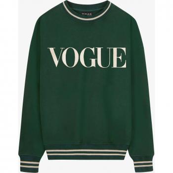 Felpa VOGUE Retro Sports Verde con Logo Bianco in Lino