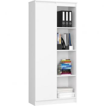 Bibliothèque R80 AKORD 80 cm blanche 1 porte façade mat 8 étagères