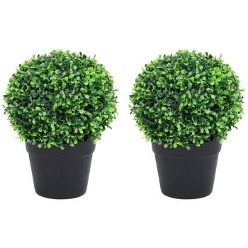 VidaXL Artificial Boxwood Plants 2 pcs with Pots Ball Shaped Green 12.6