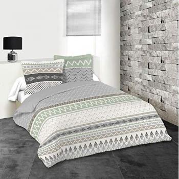 Greeny Parure de lit ethnique 240 cm x 220 cm, couleur taupe, housse couette + 2 taies 100 % coton